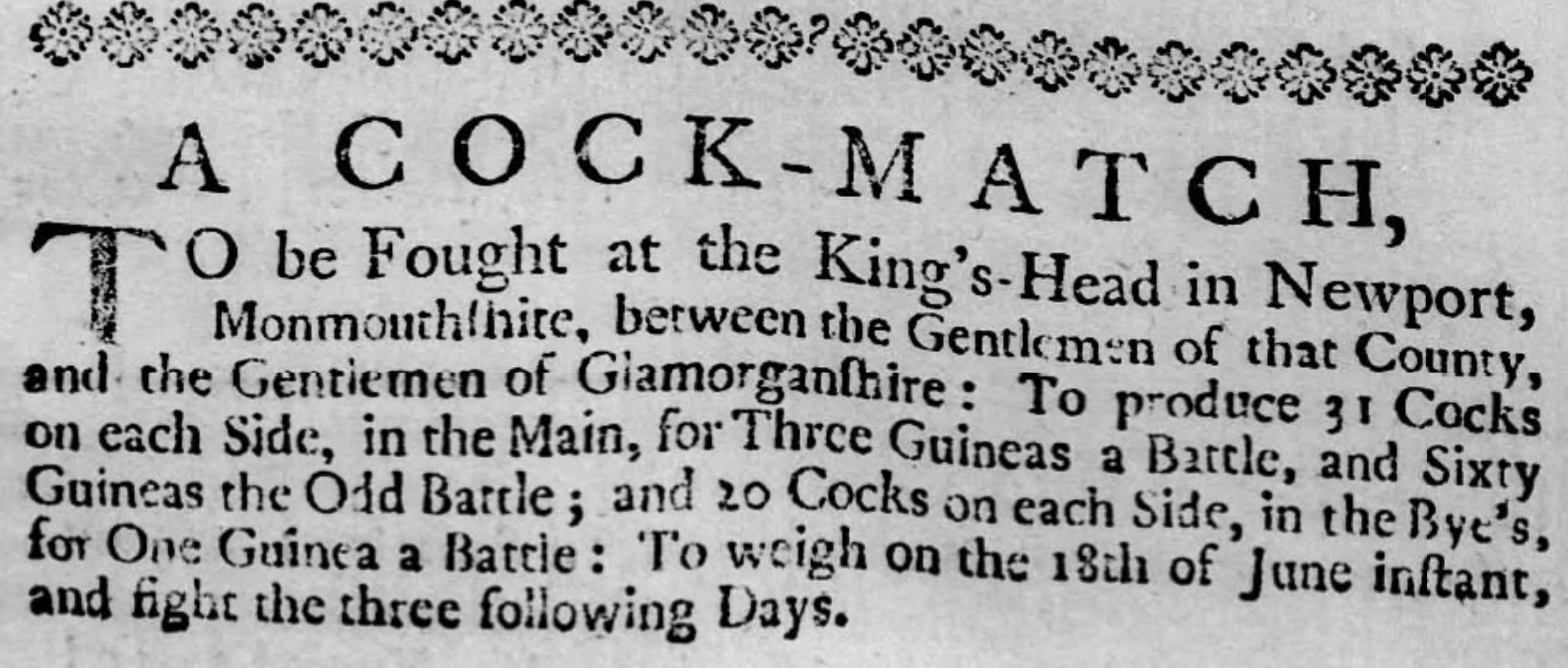 1750 Cock-Match Advert